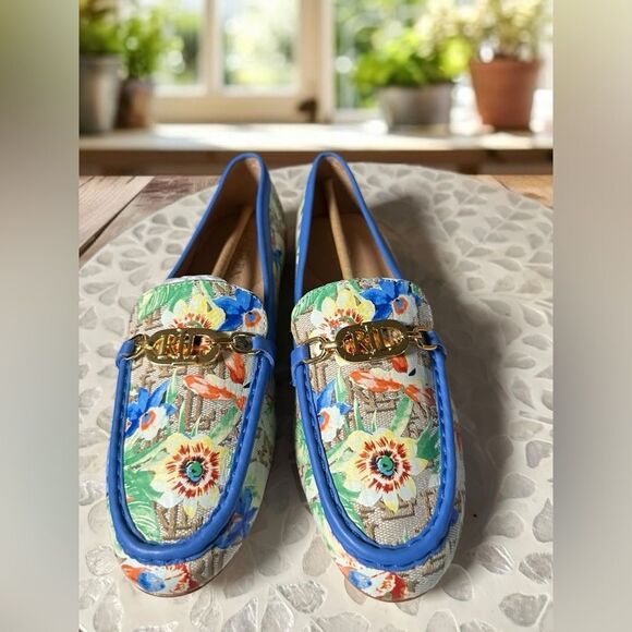 RALPH LAUREN Averi II floral Monogram Jacquard Loafer Flat Driving Shoe NEW - Picture 4 of 14